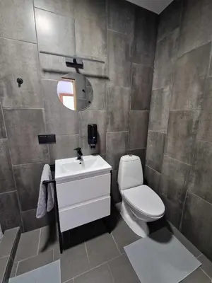 a bathroom with a toilet and a sink at Gardenvillage house in Daržininkai