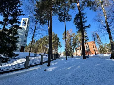 a snow covered park with trees and a fence at AUKŠTAS Ap in Visaginas