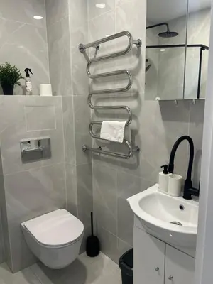 a bathroom with a toilet and a sink at AB Apartment in Marijampolė