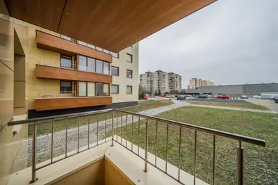 a view from the balcony of a building at Erdvus triju kambariu butas, naujos statybos name in Kaunas