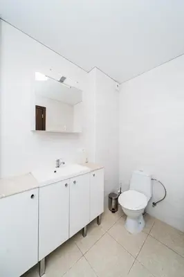 a white bathroom with a toilet and a sink at Erdvus triju kambariu butas, naujos statybos name in Kaunas