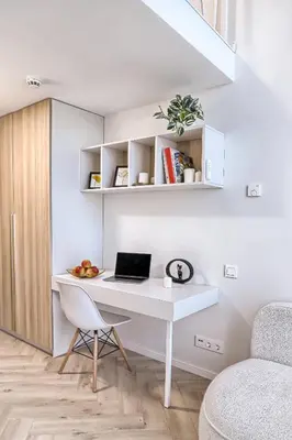 a white desk with a laptop on it in a room at Sunny loft 2 x 24x7 x Free parking x Close to old town in Vilnius