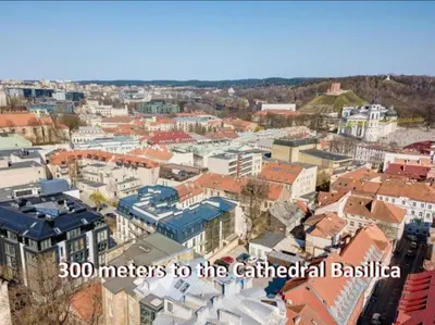 an aerial view of a city with buildings at Happy Inn VIP Lounge, self check-in, parking in Vilnius