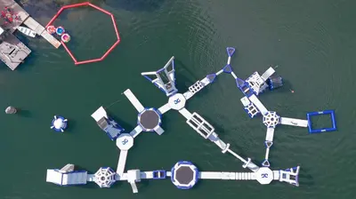 an overhead view of an island in the water at 6 vietų namelis ant ežero kranto in Sudervė