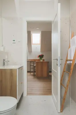 a bathroom with a sink and a toilet in a room at Vila 44 in Druskininkai