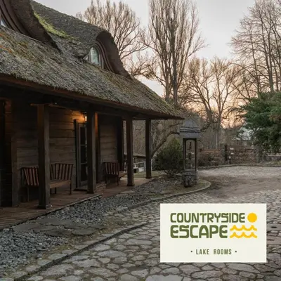 a log cabin with a sign in front of it at Countryside Escape - Lake Rooms in Trakai