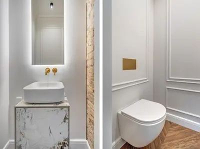 two images of a bathroom with a toilet and a sink at New! Luxury Old town apartment in Vilnius