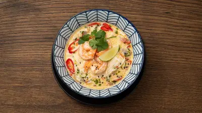 a plate of food with shrimp on a table at citywave Vilnius in Vilnius