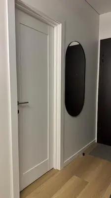 a room with a door and a mirror on the wall at EVA boutique apartments in Vilnius