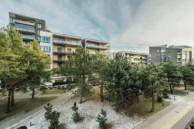 an overhead view of a park with trees and buildings at Cozy Piliamiescio Apartament No 2 by URBAN RENT in Kaunas
