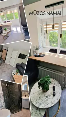 a collage of four pictures of a living room at Trumpalaikė butų nuoma Kaune prie Klinikų SELF CHECK-IN in Kaunas