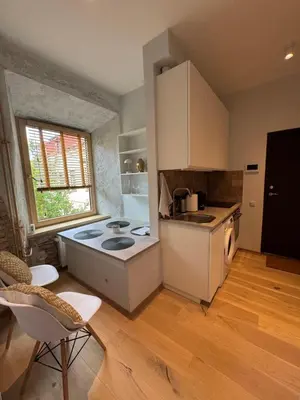 a kitchen with a sink and a stove at BONUM apartments in Vilnius old town in Vilnius
