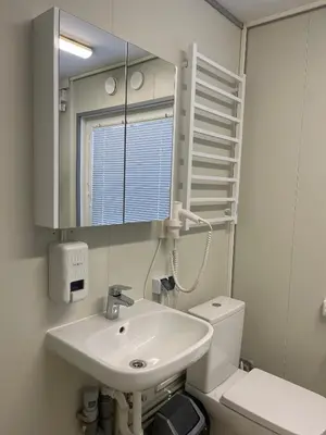 a bathroom with a sink and a toilet and a mirror at Pabrades Apartamentai in Pabradė