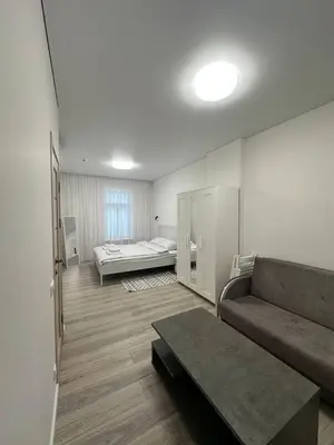 a living room with a couch and a bed at Užupio Apartamentai Nemokamas parkingas 2 in Vilnius
