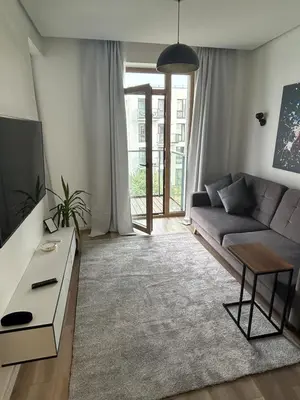a living room with a couch and a tv at Flat in central of Vilnius in Vilnius
