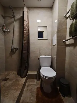 a bathroom with a toilet and a shower at Egidijaus apartamentai Panevėžyje in Panevėžys