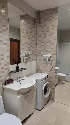 a bathroom with a washing machine and a sink at Boulevard house in Šiauliai
