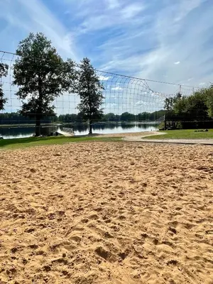 a sandy beach with a view of a lake at Cozy House by Galuonai Lake - Jauki 3 miegamųjų sodyba 200 m nuo Galuonų ežero in Inturkė