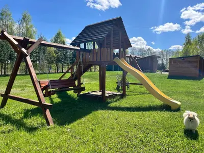 a childs playground with a slide and a slideintend at Pasienio krantas in Velūnai