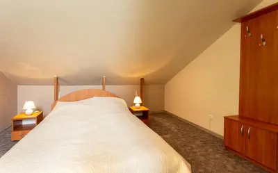 a bedroom with a large bed with two night stands at Rinvasta in Druskininkai