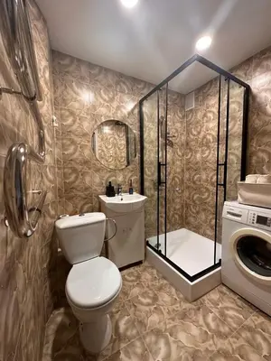 a bathroom with a toilet and a sink and a washing machine at MB BENO TRUMPALAIKE NUOMA BUTUKAs in Kėdainiai