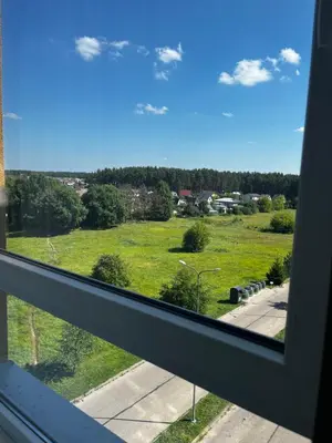 a view from a window of a green field at Buto nuoma Druskininkuose in Druskininkai