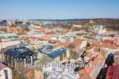 an aerial view of a city with buildings at HaPPy Inn Egle,Self check-in,AC, Parking in garage in Vilnius