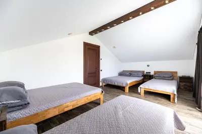 a room with three beds in a room at Galuonų vilos in Inturkė