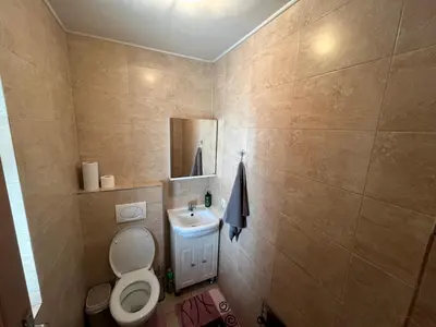 a bathroom with a toilet and a sink at Sodyba prie Ąžuolo