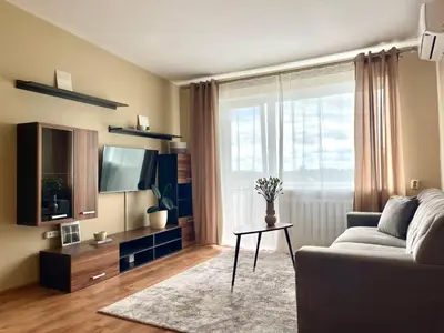 a living room with a couch and a tv at Mens Cave in Šiauliai