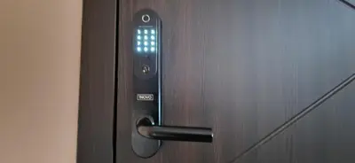a close up of a door with a handle at Korsako apartamentai in Šiauliai