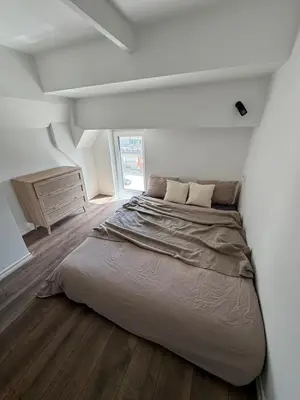 a bedroom with a large bed in a white room at Locusdo Apartment Nr 32 in Vilnius