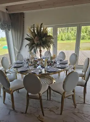 a dining room with a table and chairs and a table and chairsktop at Modern design in quiet nature