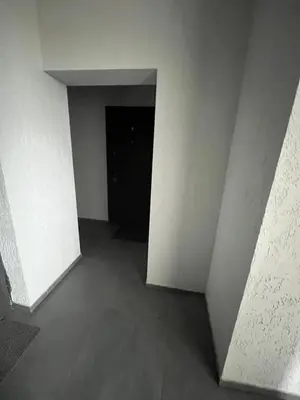 an empty room with a hallway with a black door at 1 kambario apartamentai in Raseiniai