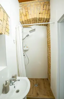 a bathroom with a sink and a shower at Riverside Vilnius in Vilnius