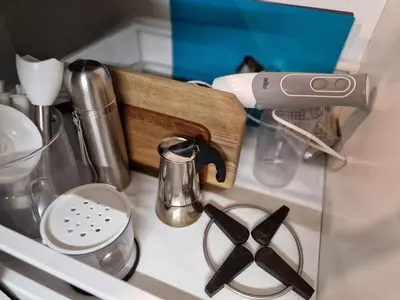 a kitchen counter with various kitchen utensils at Hilltop view - 2 bedroom house with garden bbq - private parking - 12min to Uzupis anytime in Vilnius