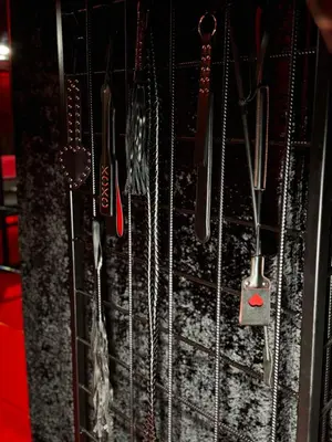 a cabinet filled with lots of kitchen utensils at Oscuro Deseo BDSM in Kaunas