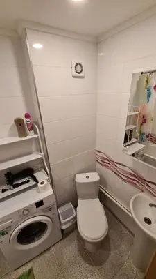 a small bathroom with a toilet and a sink at Gimnazijos apartamentai in Biržai