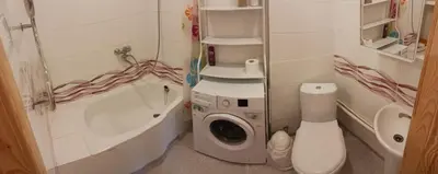 a small bathroom with a washing machine and a toilet at Gimnazijos apartamentai in Biržai