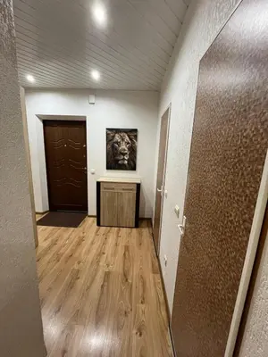 a hallway with a door and a painting on the wall at J&N Hause 2 in Visaginas