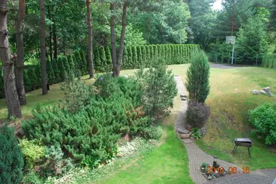 an aerial view of a garden with trees and bushes at Ramuma in Vilnius