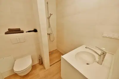 a white bathroom with a toilet and a sink at Domillion 2bdr 2bath on Vokieciu w parking V1020A in Vilnius