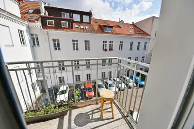 a view of a building from a balcony at Domillion Duplex Apt 11 ppl 4baths Vokieciu V10C in Vilnius