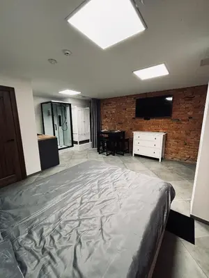 a bedroom with a large bed and a tv in it at 69 apartaments II in Panevėžys