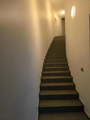 a stairway leading up to a building with a stair case at Studio 2 in Utena