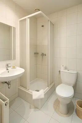 a bathroom with a shower and a toilet and a sink at Vilnius Hotel in Vilnius
