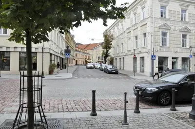 a street with a car parked next to a tree at Domillion 3bdr Huge Town Hall Luxury Apt AC D3948 in Vilnius