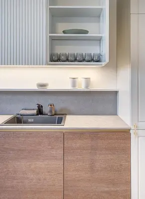a kitchen with a sink and a counter at Domillion oldtown new 5bdr 3bath apt P492a in Vilnius