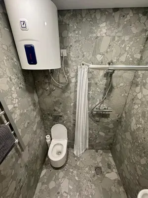 a bathroom with a toilet and a shower at 13 New Airport Apartment in VNO