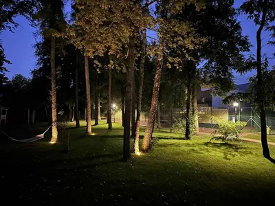 a park at night with trees and lights at Holiday home in Birstonas in Birštonas